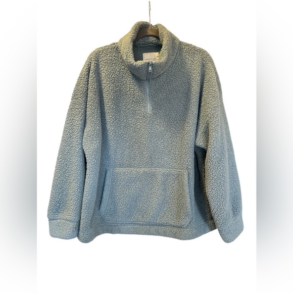 American Eagle Quarter Zip Pullover Sherpa Sweatshirt Cozy Blue Comfy XL - Picture 3 of 7